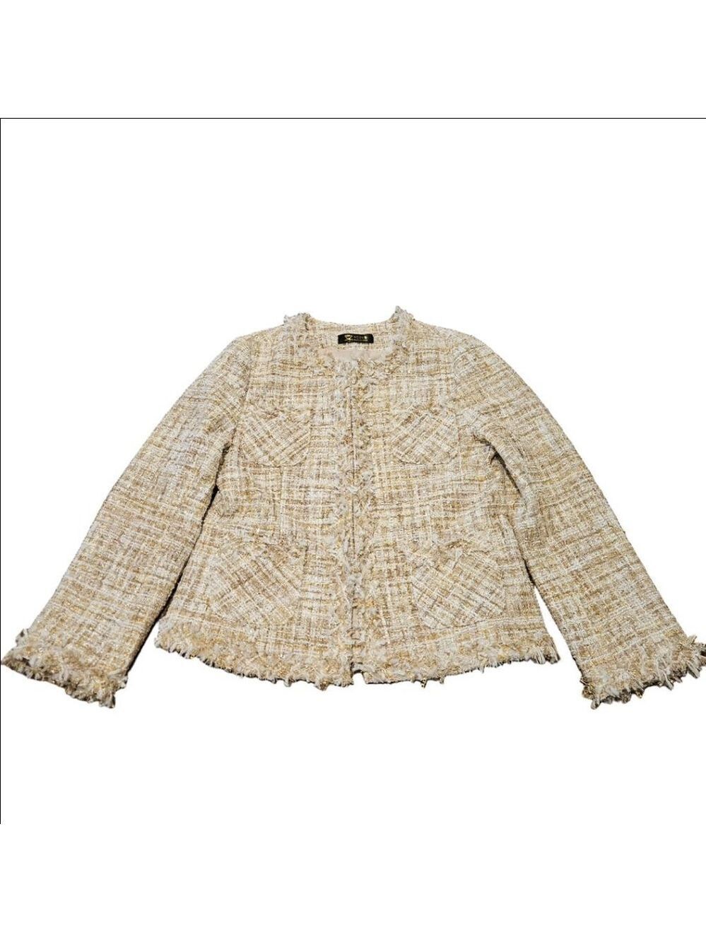 Women's Style by Shez Gold & White Tweed Blazer Jacket - Picture 2 of 9